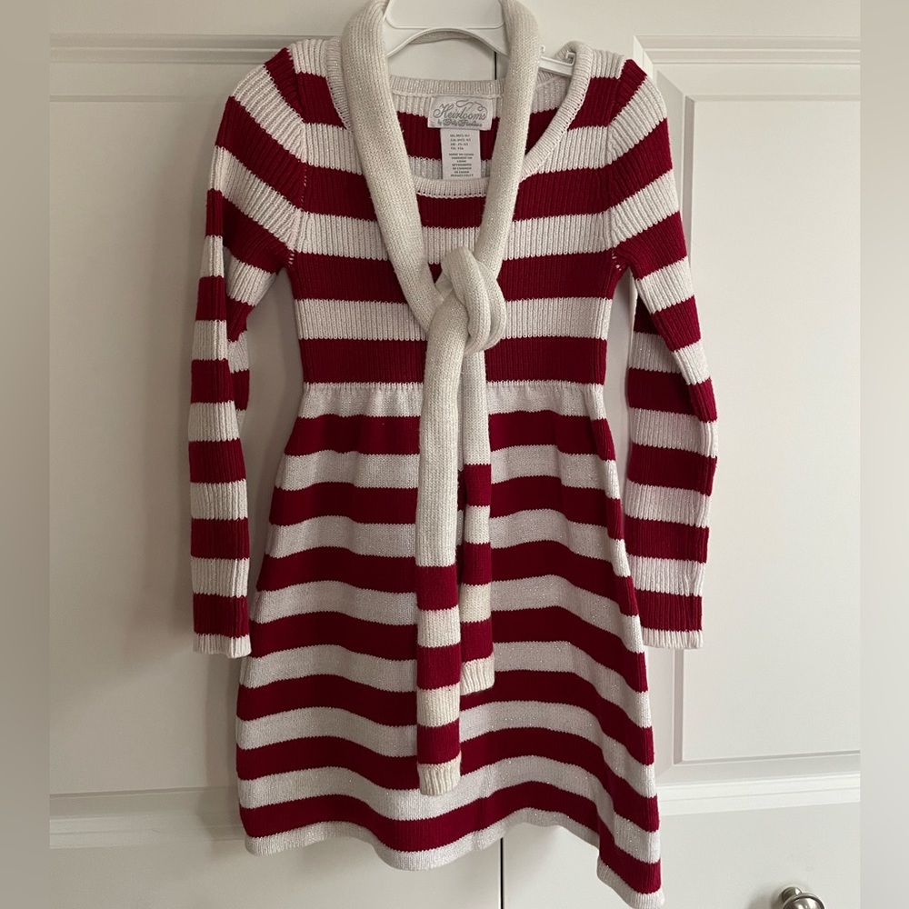 Heirlooms sweater dress with matching scarf, size 5-6